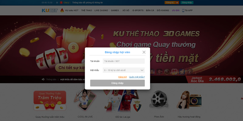 Sự cố xuất hiện trong quá trình đăng nhập vào Kubet77